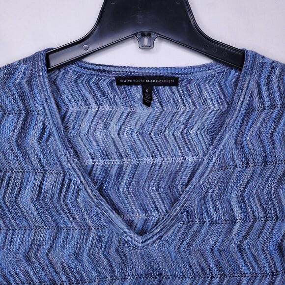White House Black Market Sweater Small Blue Knit Chevron Dolman - Picture 2 of 11